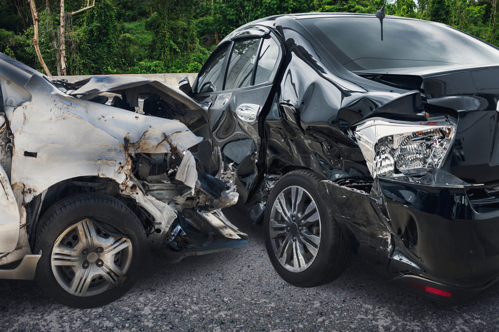 Severe car accident damage after a crash in Pembroke Pines