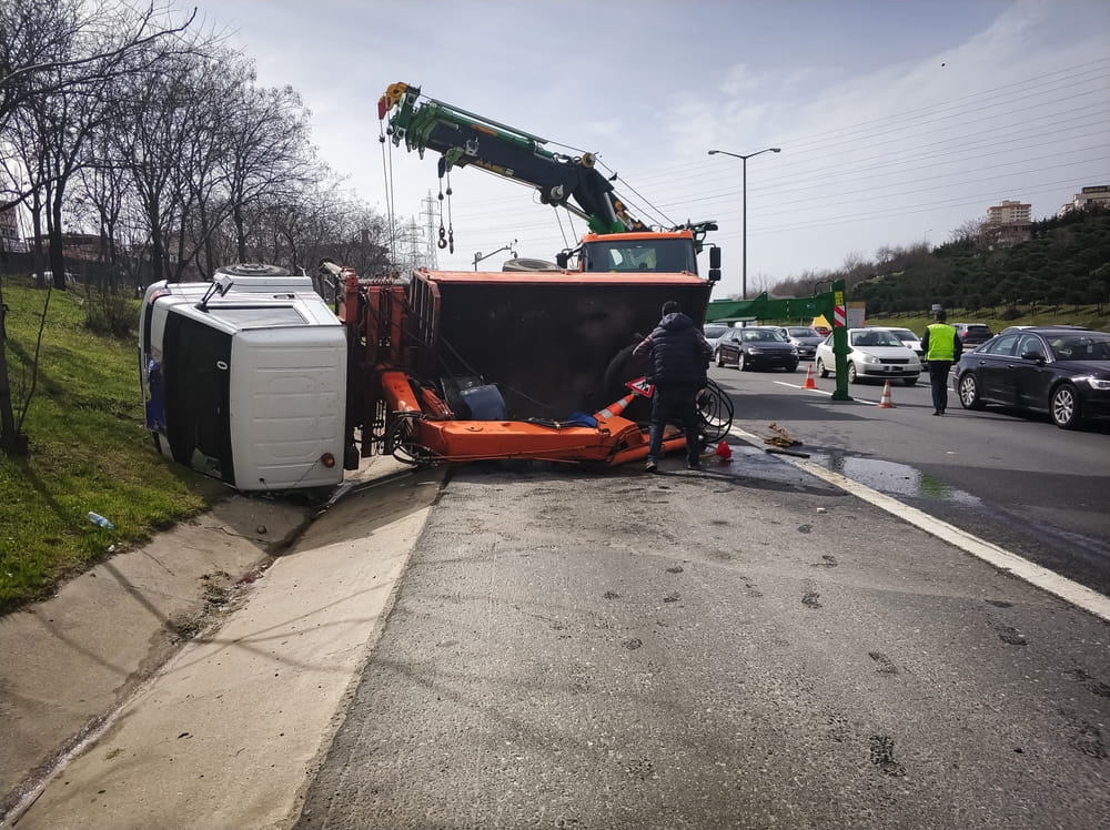 Overturned commercial truck after a catastrophic accident in Pembroke Pines